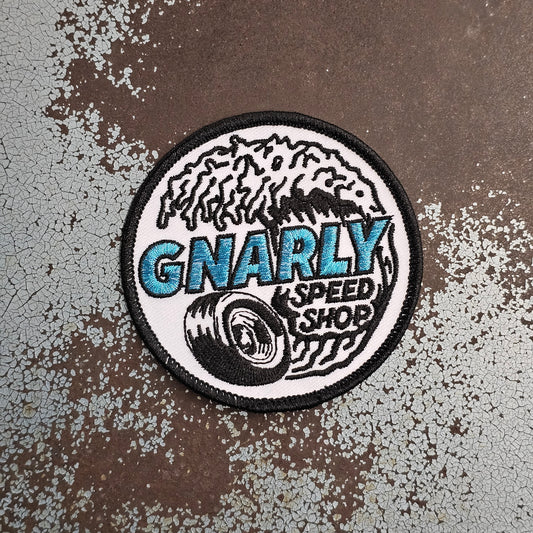 Gnarly Speed Shop Blue Glitter Embroidered Patch