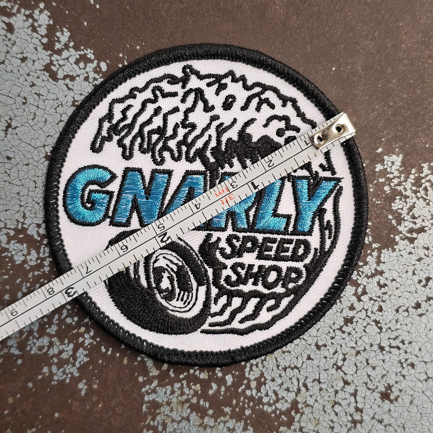 Gnarly Speed Shop Blue Glitter Embroidered Patch