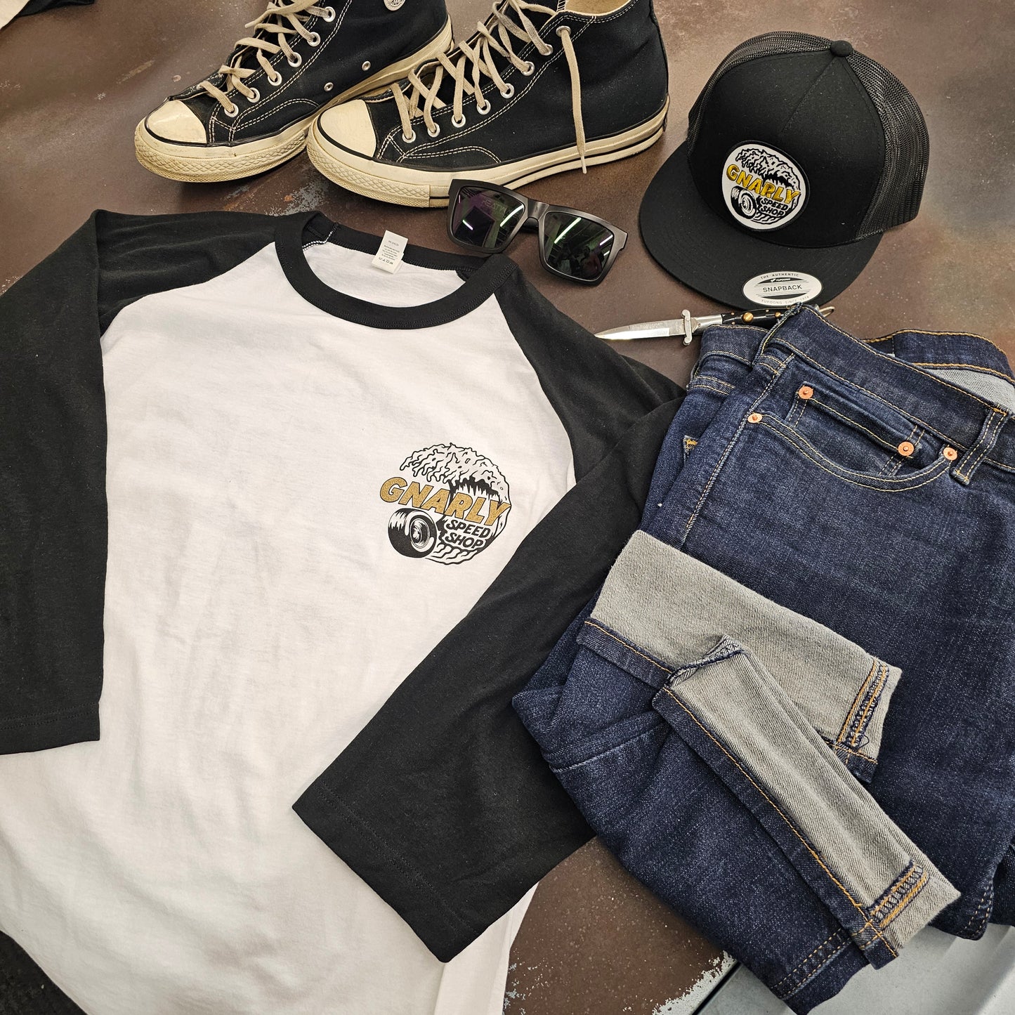 Gnarly Speed Shop Logo Baseball Tee