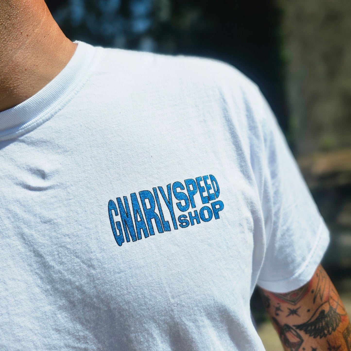 Totally Gnarly Blue Glitter Logo Shirt