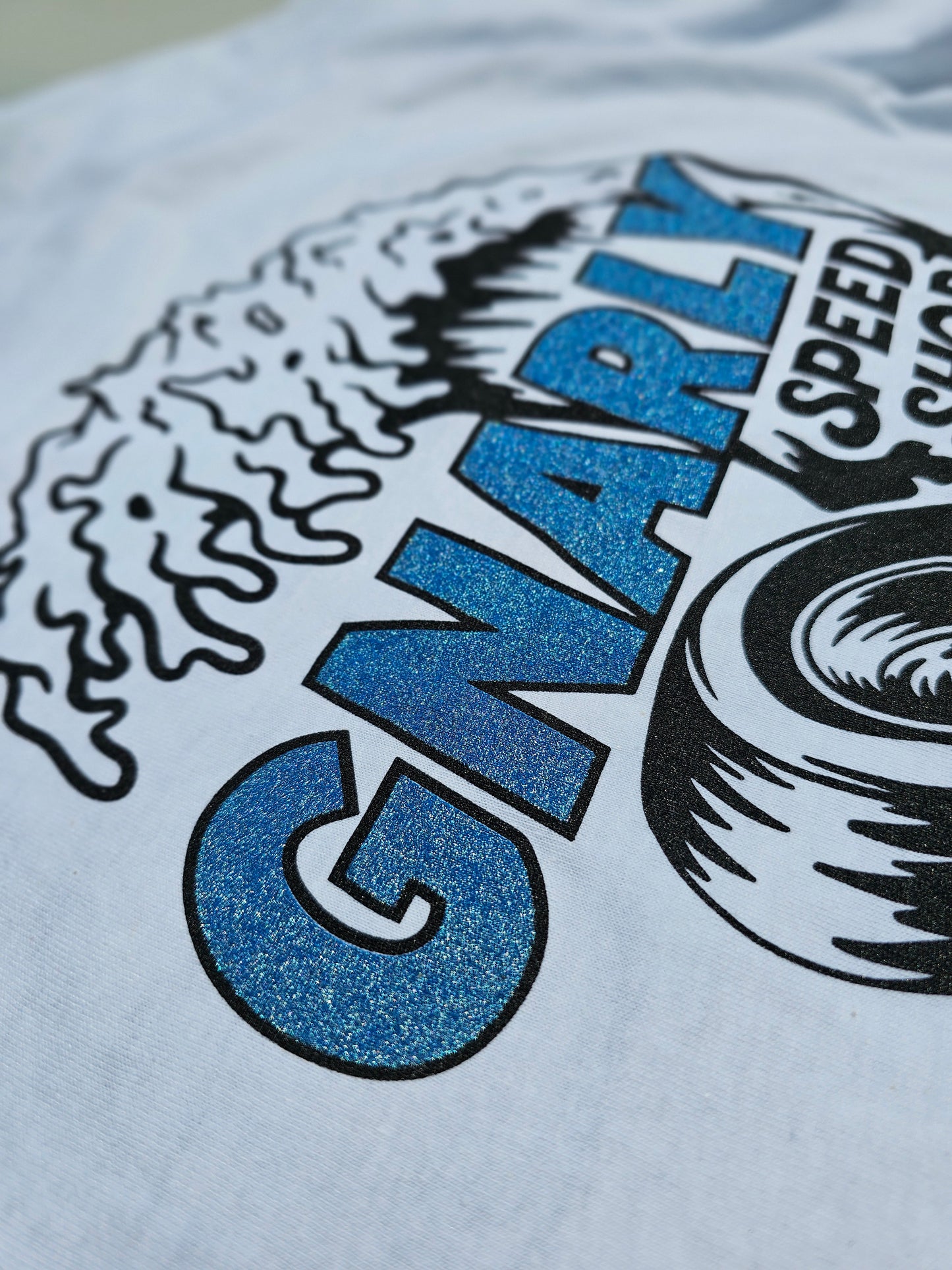 Gnarly Speed Shop Blue Glitter Logo T-Shirt