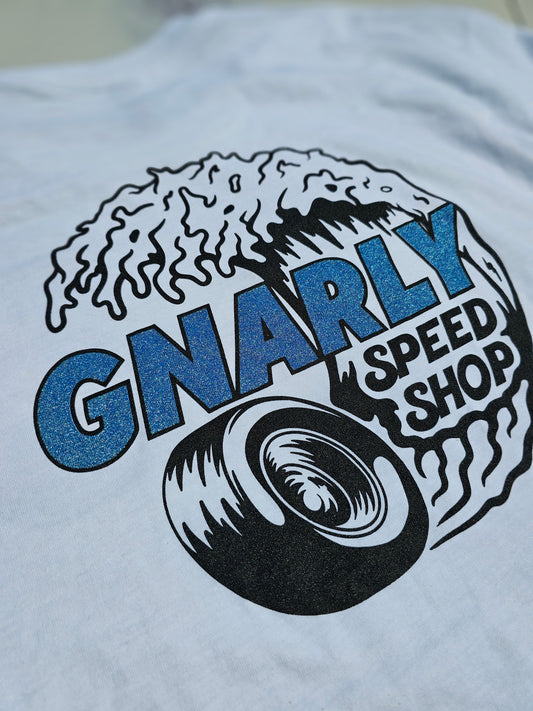 Gnarly Speed Shop Blue Glitter Logo T-Shirt