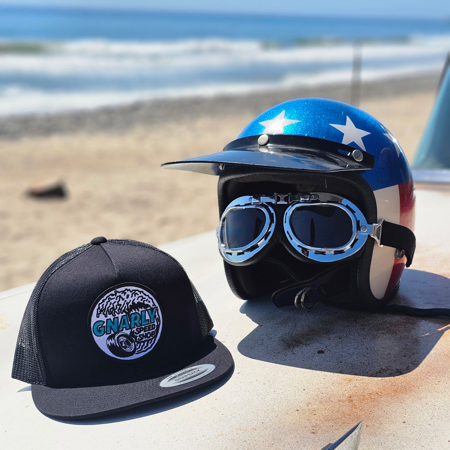 Gnarly Speed Shop Blue Glitter Logo Hat